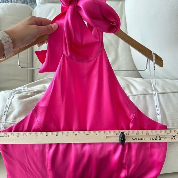 Marciano Guess 100% Silk Dress Womens 10 Maxi Gown Fuchsia Pink Halter Open Back - Picture 11 of 13